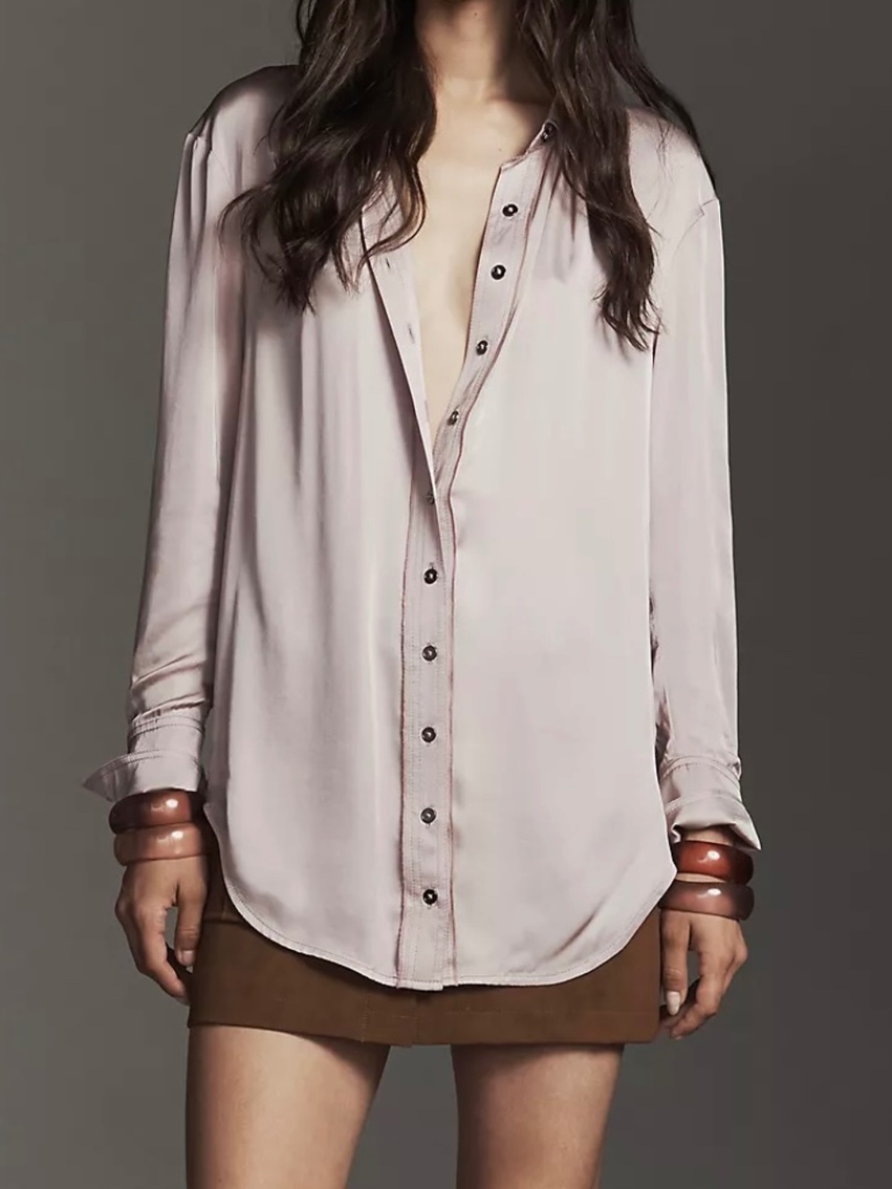 Anthropologie Pilcro Longline Silken Buttondown Shirt